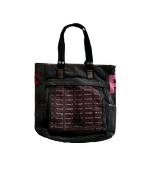 Retro Military Style Gray Canvas & Faux Leather Tote - France Paris Print